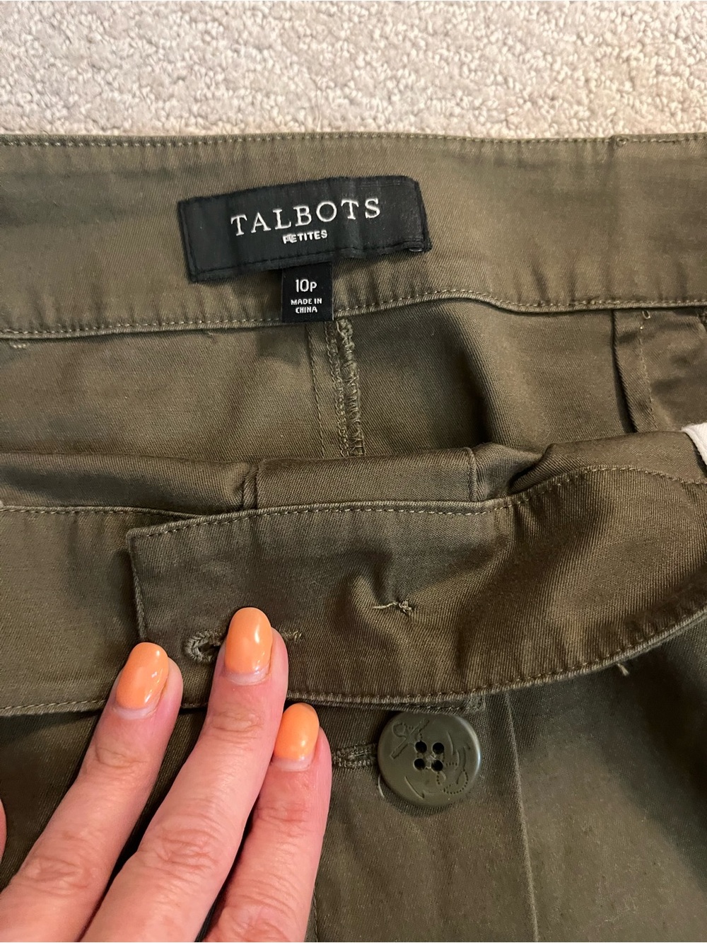 Talbots Classic Olive Button-Front Women's Skirt - Picture 3 of 4